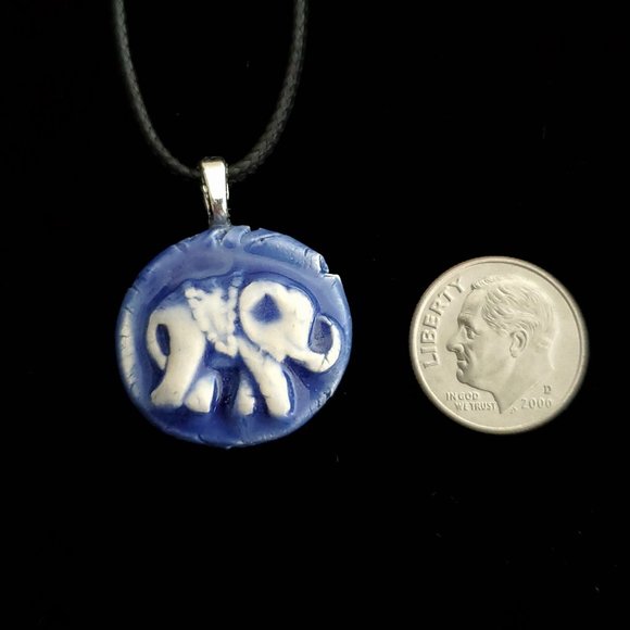 Handmade Ceramic Blue Elephant Pendant Necklace - Picture 6 of 14